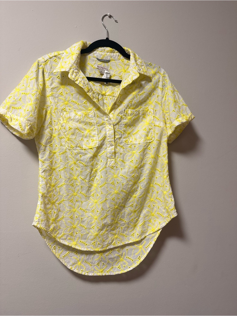 Merona Yellow Floral Eyelet Short-Sleeve Shirt